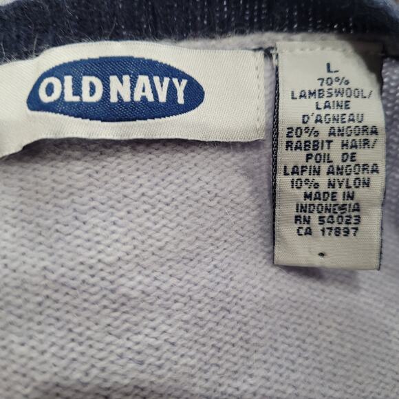 Vintage Y2K Old Navy Blue Ombre Lambswool Angora V-Neck Sweater L Soft Fuzzy - Picture 5 of 10